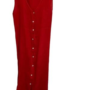 Red Linen Dress buttons up the front. Size L